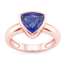 Rose Gold Solitaire Ring 2 Carats Blue Sapphire Bezel Set Trillion Cut