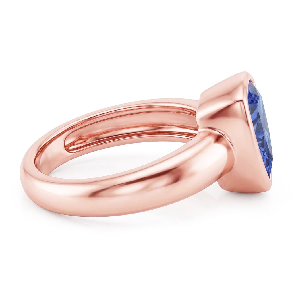 Rose Gold Solitaire Ring 2 Carats Blue Sapphire Bezel Set Trillion Cut