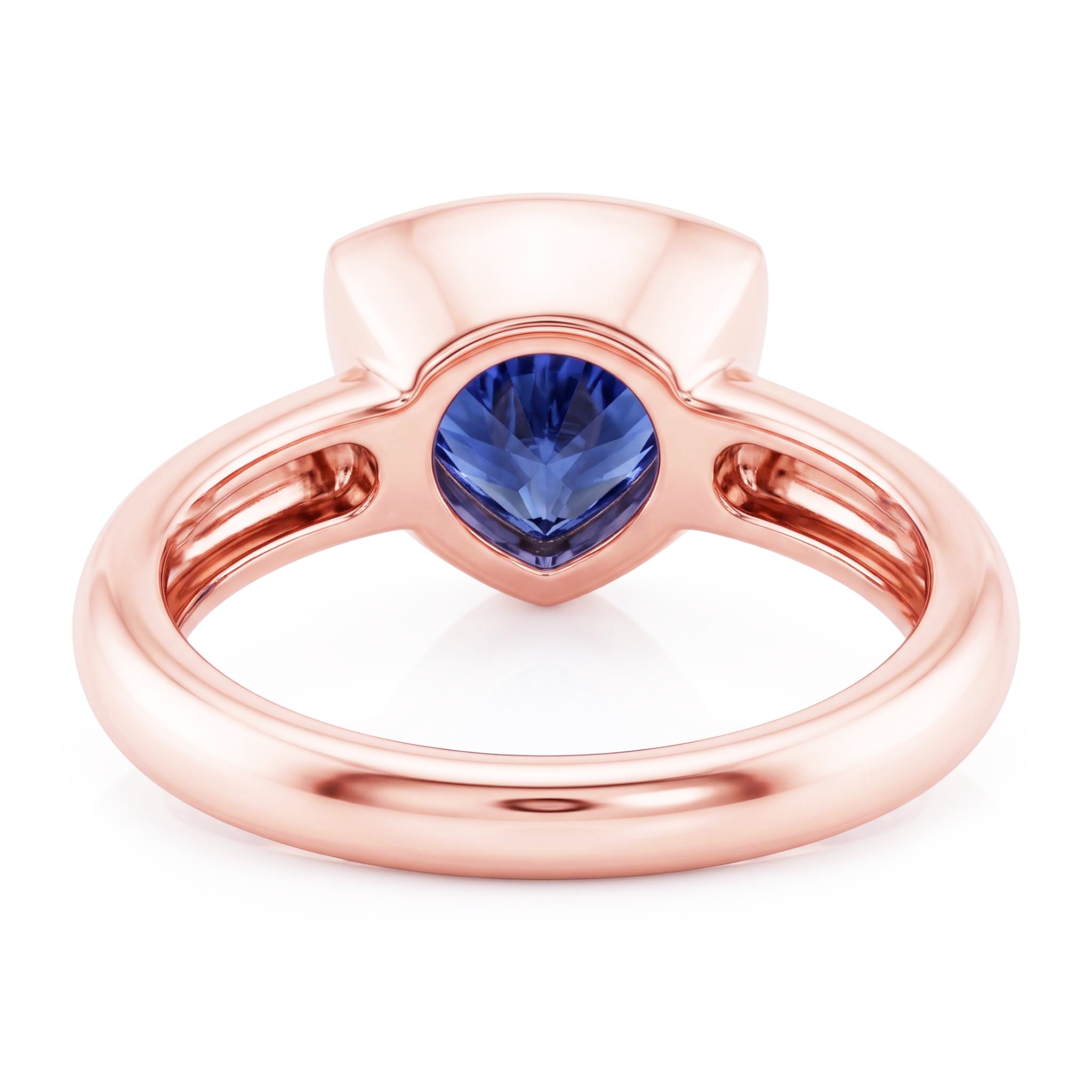 Rose Gold Solitaire Ring 2 Carats Blue Sapphire Bezel Set Trillion Cut
