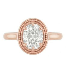 Rose Gold Solitaire Ring Oval Old Cut Real Natural Earth Mined Diamond Beaded Style 4 Carats