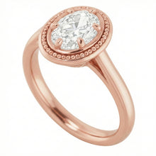 Rose Gold Solitaire Ring Oval Old Cut Real Natural Earth Mined Diamond Beaded Style 4 Carats