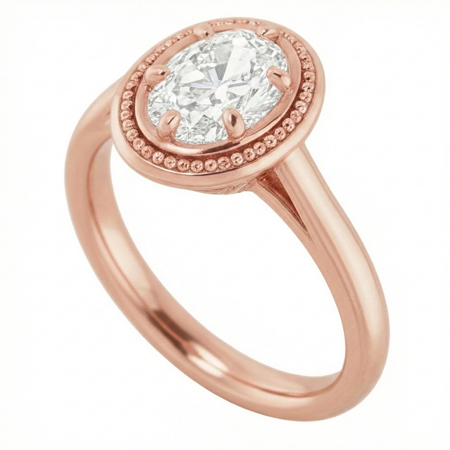 Rose Gold Solitaire Ring Oval Old Cut Real Natural Earth Mined Diamond Beaded Style 4 Carats