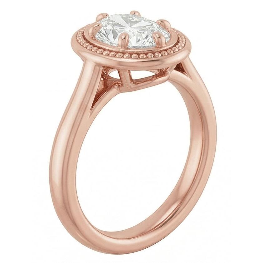 Rose Gold Solitaire Ring Oval Old Cut Real Natural Earth Mined Diamond Beaded Style 4 Carats