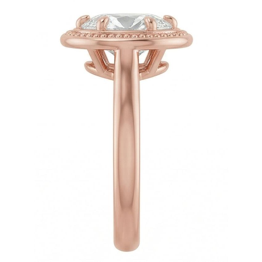 Rose Gold Solitaire Ring Oval Old Cut Real Natural Earth Mined Diamond Beaded Style 4 Carats