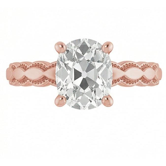 Rose Gold Solitaire Ring Oval Old Mine Cut Real Natural Earth Mined DIAMOND ( NOT LAB GROWN ) 3.25 Carats