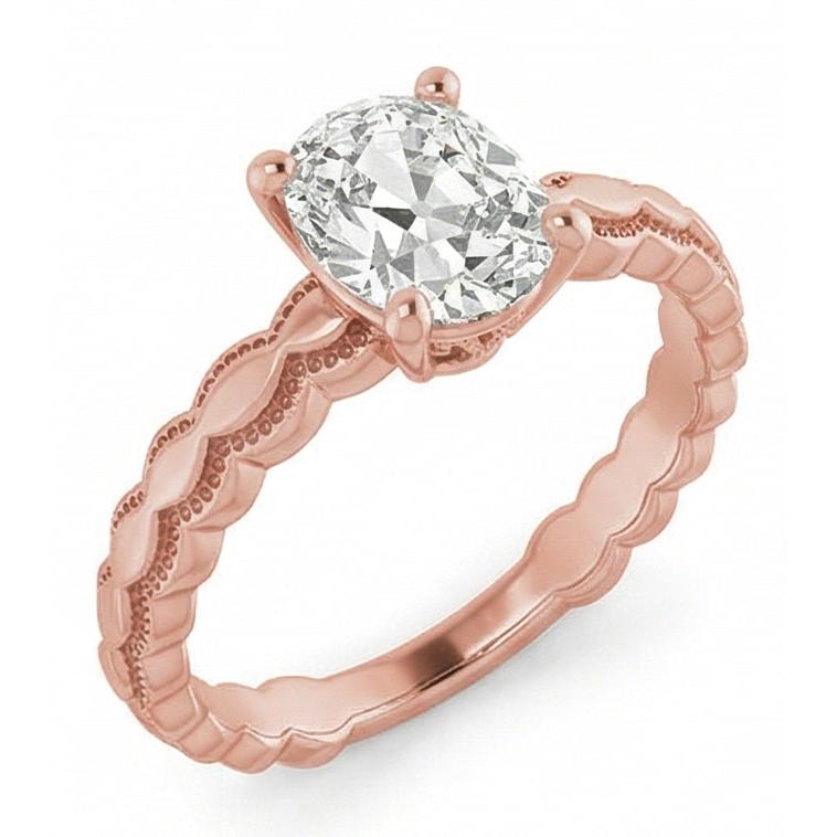 Rose Gold Solitaire Ring Oval Old Mine Cut Real Natural Earth Mined DIAMOND ( NOT LAB GROWN ) 3.25 Carats