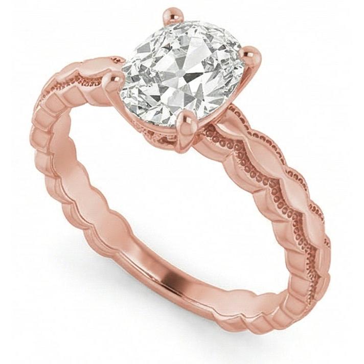 Rose Gold Solitaire Ring Oval Old Mine Cut Real Natural Earth Mined DIAMOND ( NOT LAB GROWN ) 3.25 Carats