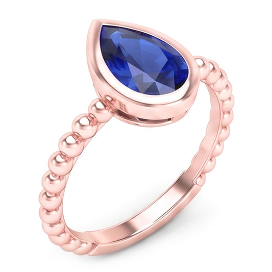 Rose Gold Solitaire Ring Pear Blue Sapphire 1.50 Carats Bezel Set