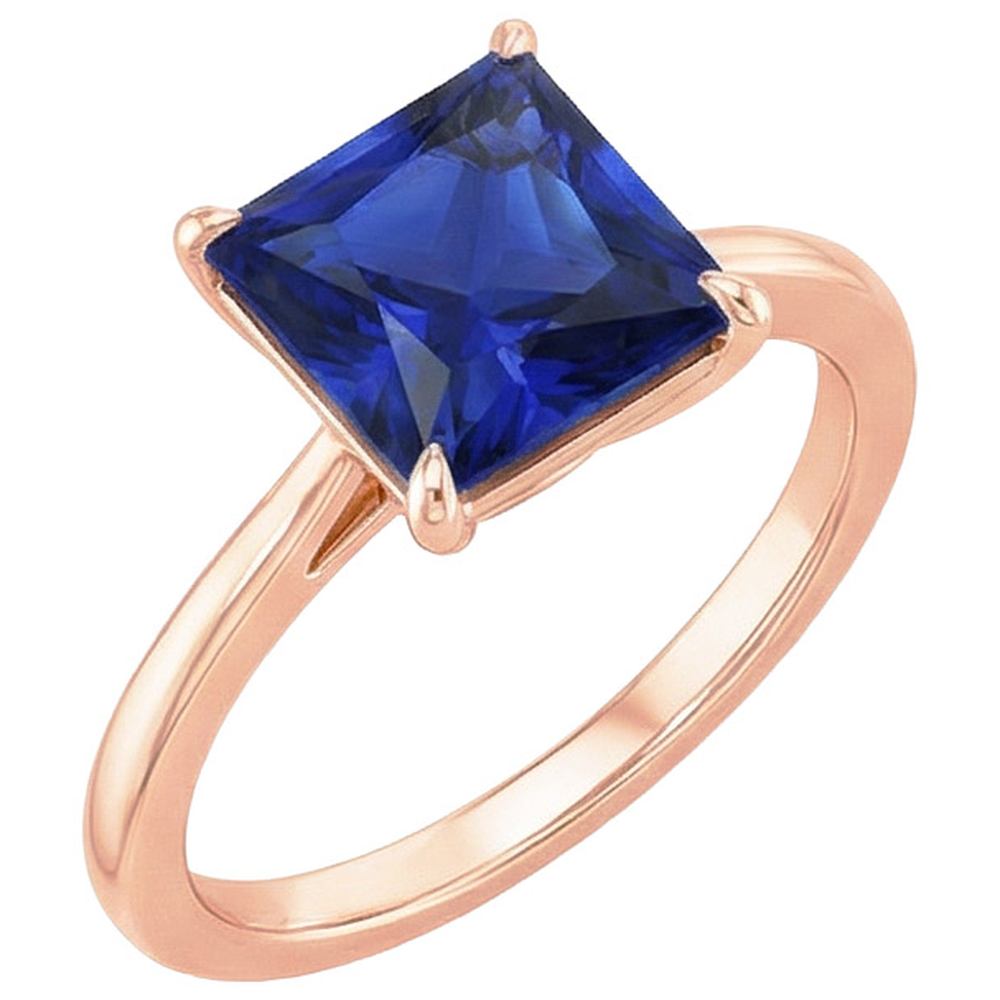 Rose Gold Solitaire Ring Princess Sri Lankan Sapphire 3.50 Carats