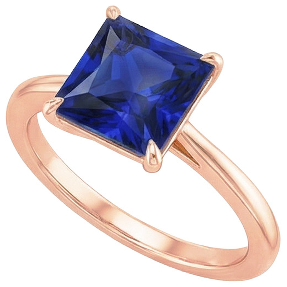 Rose Gold Solitaire Ring Princess Sri Lankan Sapphire 3.50 Carats