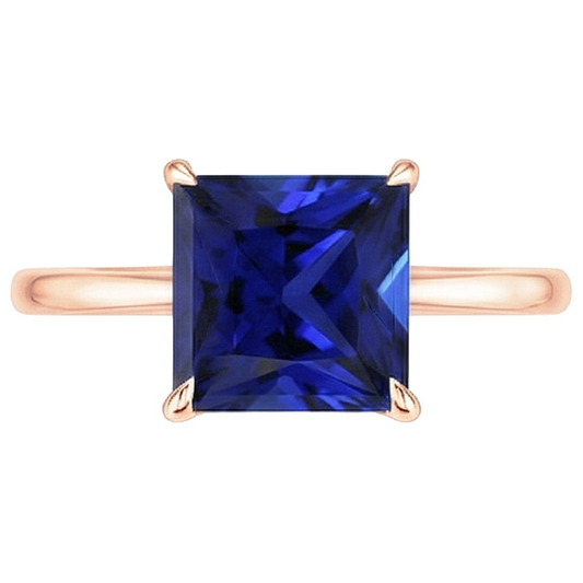 Rose Gold Solitaire Ring Princess Sri Lankan Sapphire 3.50 Carats