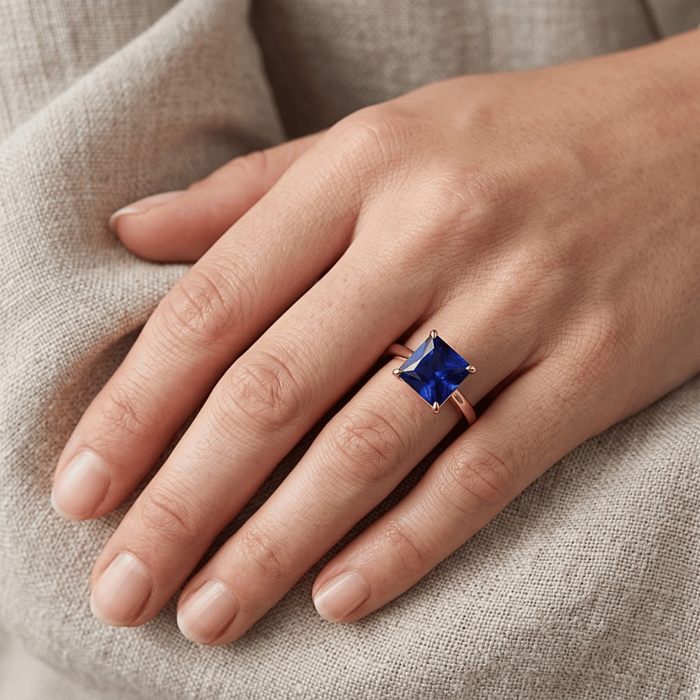 Rose Gold Solitaire Ring Princess Sri Lankan Sapphire 3.50 Carats
