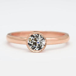 Rose Gold Solitaire Ring Round Old Cut Genuine Diamond Bezel Set 1.50 Carats