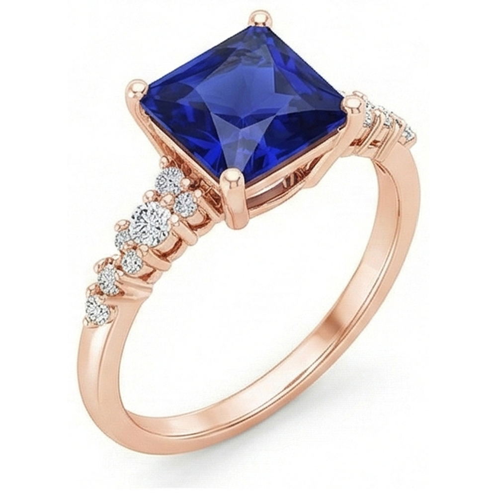 Rose Gold Women's Blue Sapphire Gemstone Ring With Accents 3.75 Carats