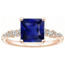 Rose Gold Women's Blue Sapphire Gemstone Ring With Accents 3.75 Carats