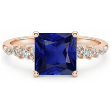 Rose Gold Women's Blue Sapphire Gemstone Ring With Accents 3.75 Carats