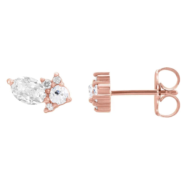 Brilliant Diamond Antique Cushion Earrings in 14 Karat Rose Gold – front view