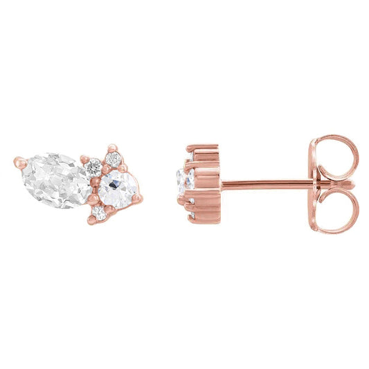 Brilliant Diamond Antique Cushion Earrings in 14 Karat Rose Gold – front view