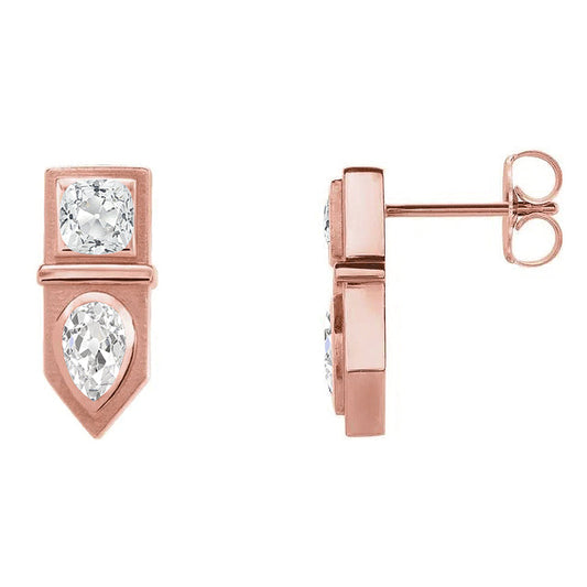 Fine Diamond Cushion Stud Earrings in 14 Karat Rose Gold – front view