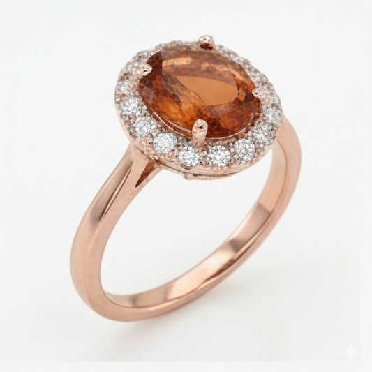 Rose Gold 14K Oval Cut Citrine And Natural Earth Mined Diamond Wedding Ring 27.50 Ct.