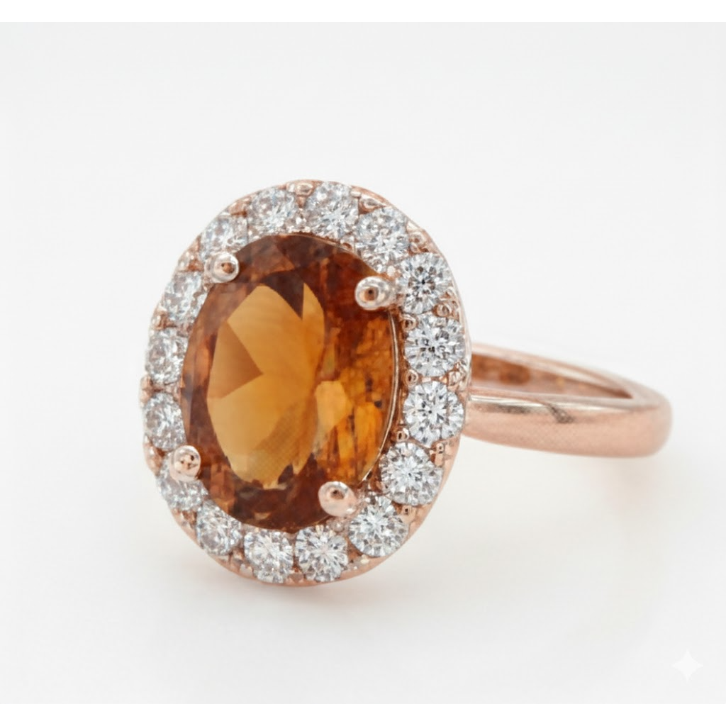 Rose Gold 14K Oval Cut Citrine And Natural Earth Mined Diamond Wedding Ring 27.50 Ct.