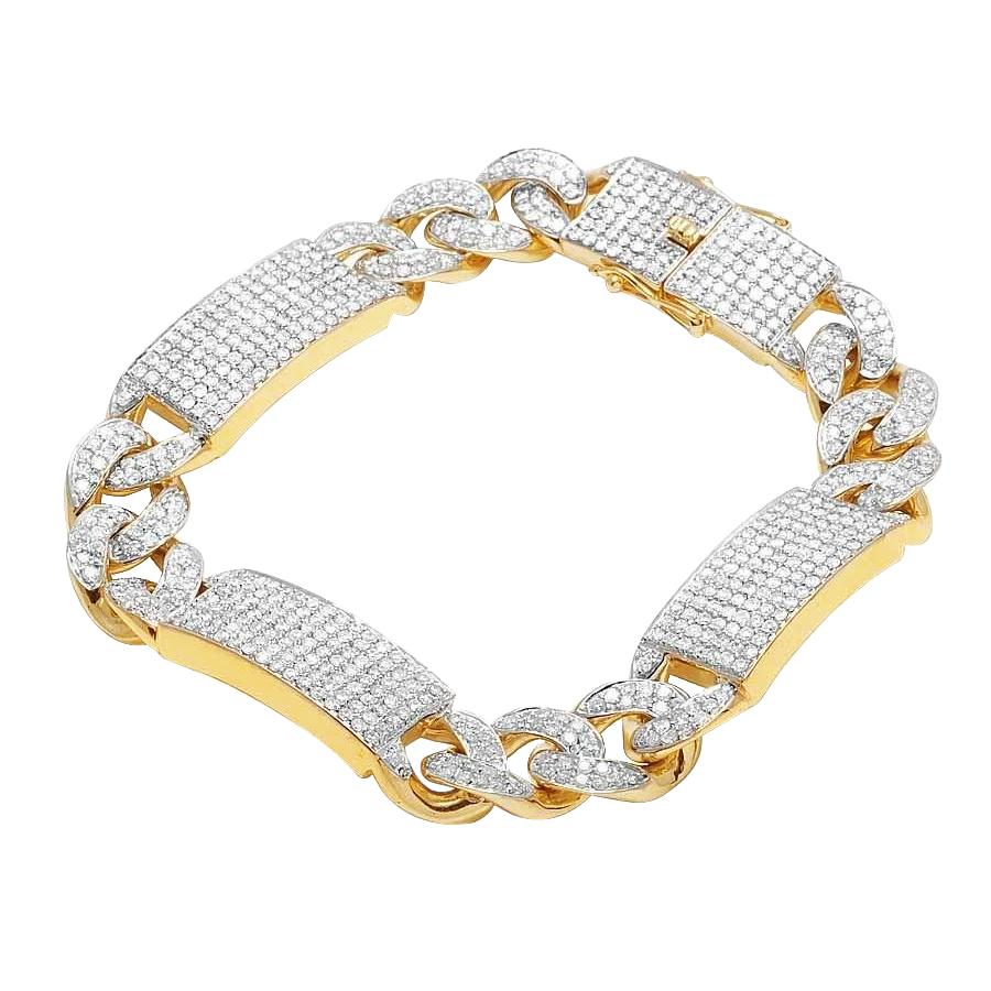 Round 14 Carats Small Diamonds Iced Out Mens Bracelet Real Yellow Gold