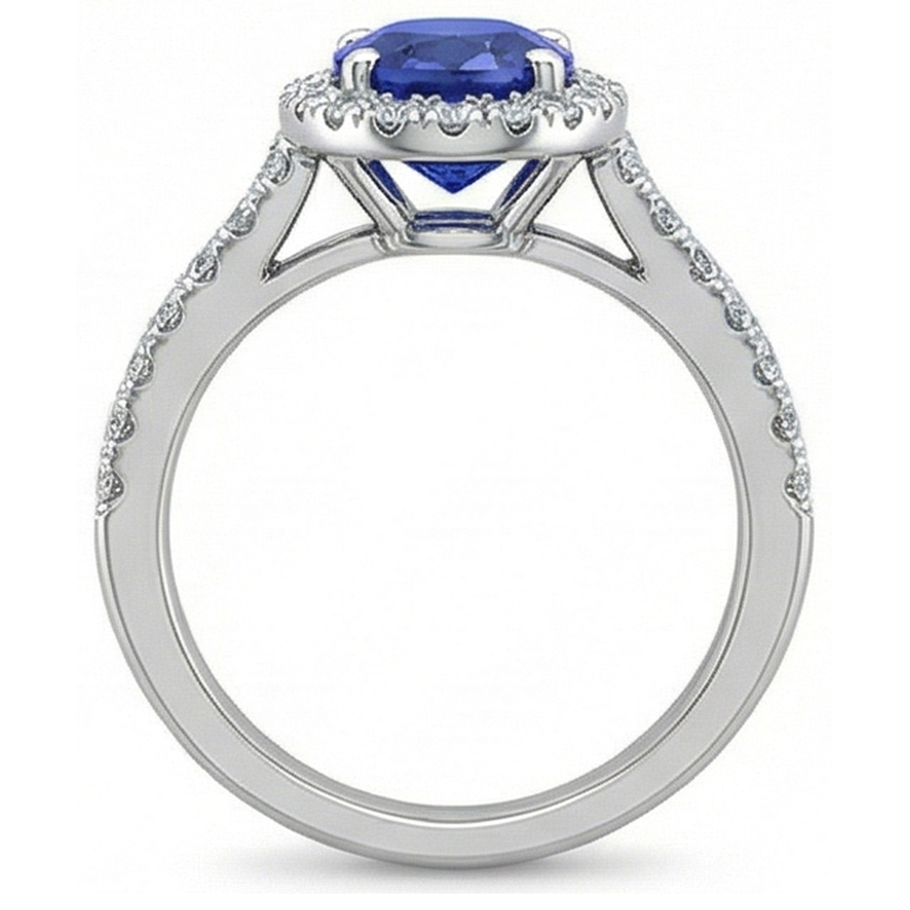 Round 2.50 Carats Blue Sapphire With Natural Earth Mined Diamond Ring White Gold 14K