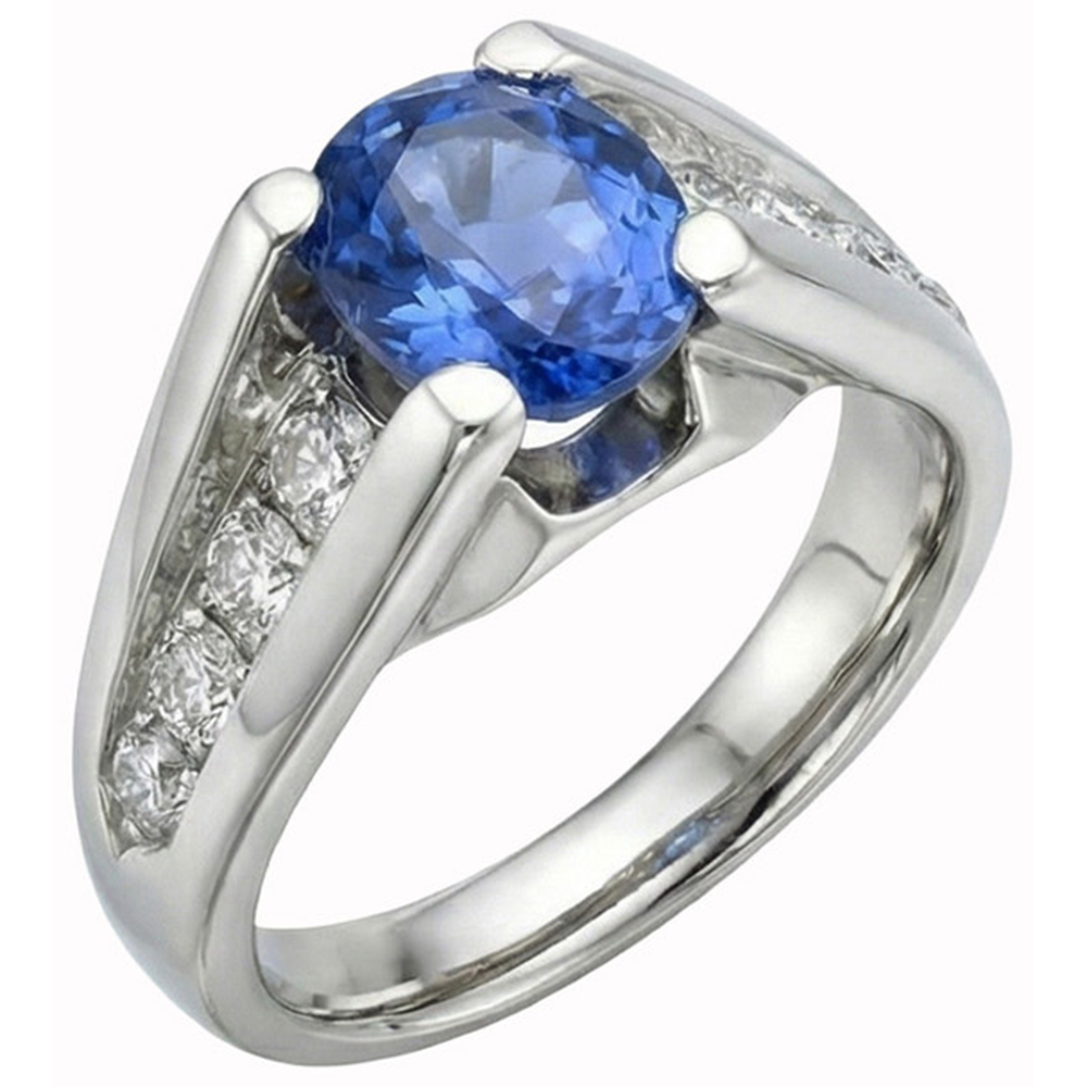 Round 2.50 Carats Sri Lanka Sapphire Natural Earth Mined Diamond Ring White Gold 14K