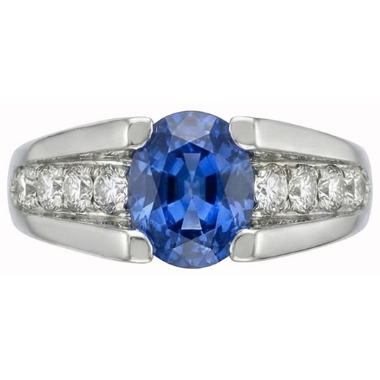 Round 2.50 Carats Sri Lanka Sapphire Natural Earth Mined Diamond Ring White Gold 14K