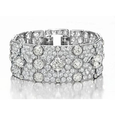Round 20 Carats Real Diamond Carpet Bangle White Gold 14K