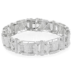 Round 24 Carats Genuine Diamond Men Bracelet Solid White Gold 14K Jewelry