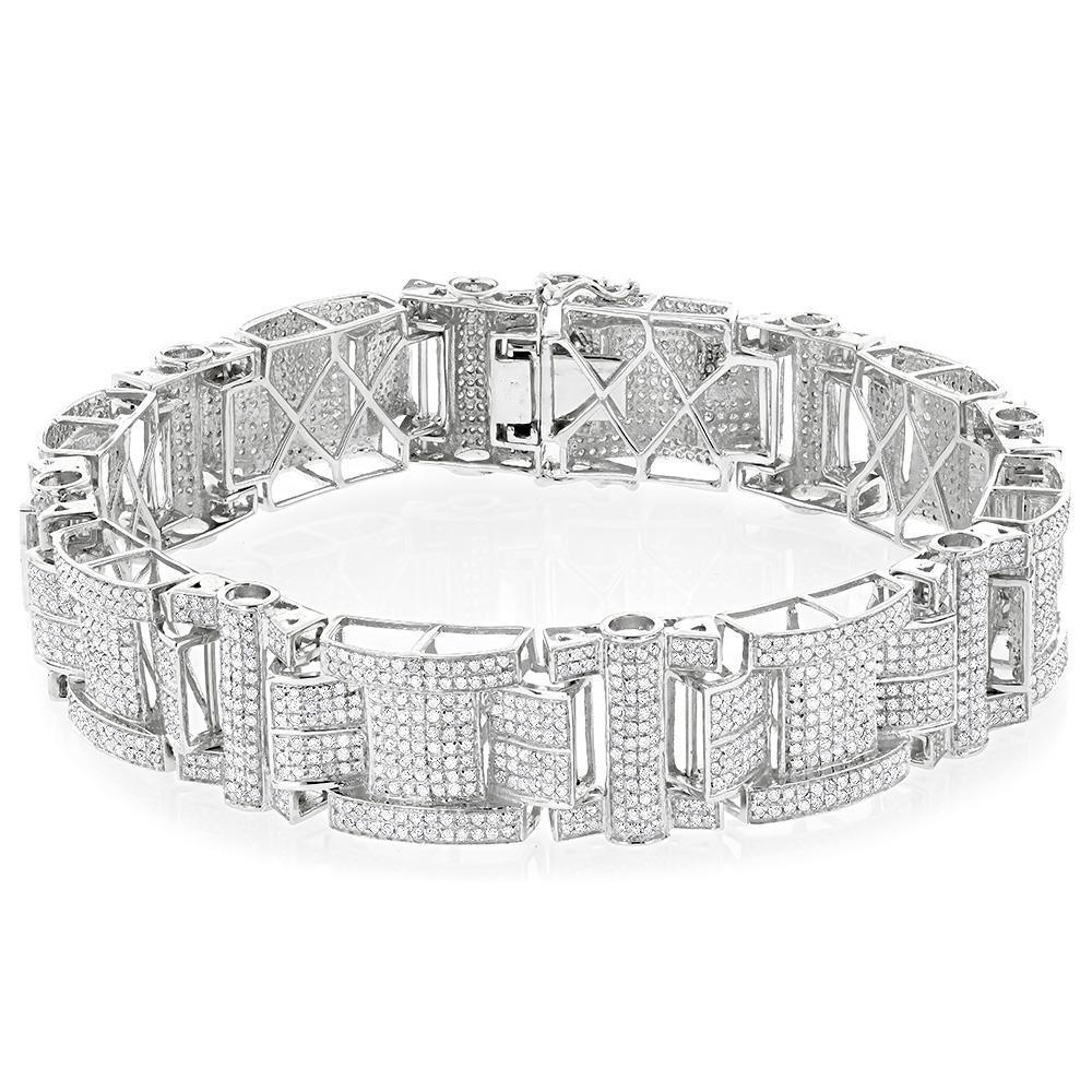Round 24 Carats Genuine Diamond Men Bracelet Solid White Gold 14K Jewelry