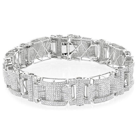 Round 24 Carats Genuine Diamond Men Bracelet Solid White Gold 14K Jewelry