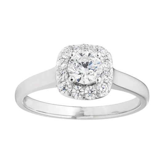 Round 2.70 Carats Real Diamond Halo Engagement Ring White Gold 14K