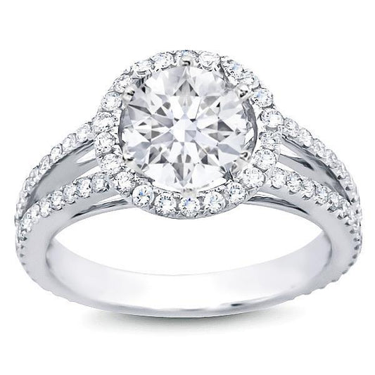 Round 2.75 Carats Real Diamond Halo Ring White Gold