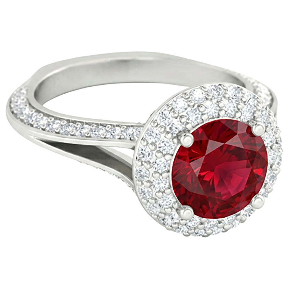 natural round ruby 3.60ct ring front view