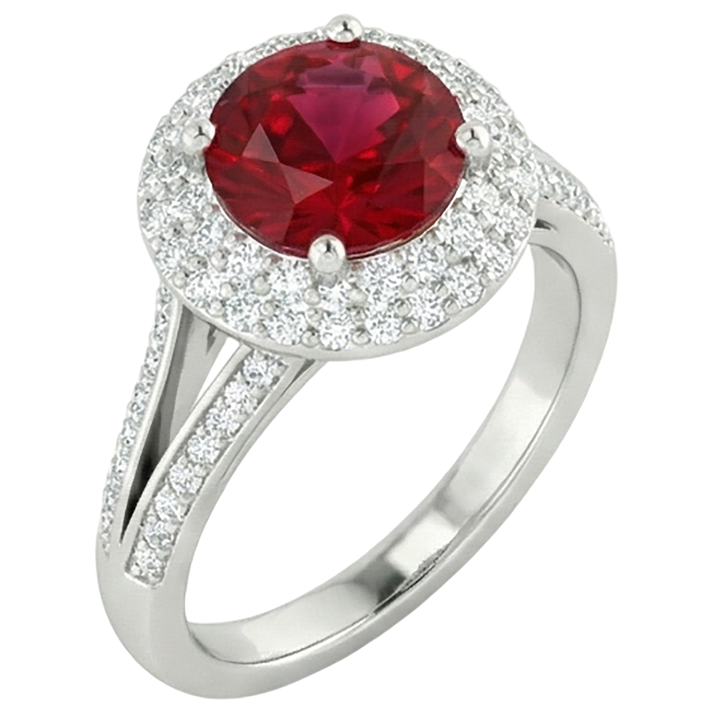natural round ruby 3.60ct ring close up detail