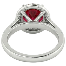 natural round ruby 3.60ct ring on white background