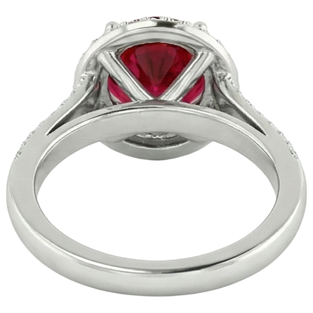 natural round ruby 3.60ct ring on white background