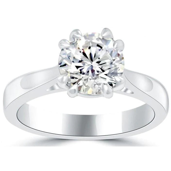 Round 3 Carat Real Diamond Engagement Solitaire Ring 14K White Gold