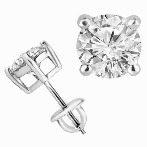 Round 3 Carats Natural Diamonds Studs Earrings White Gold 14K