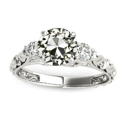 Round 3 Stone Old Mine Cut Real Diamond Ring Vintage Style 3 Carats