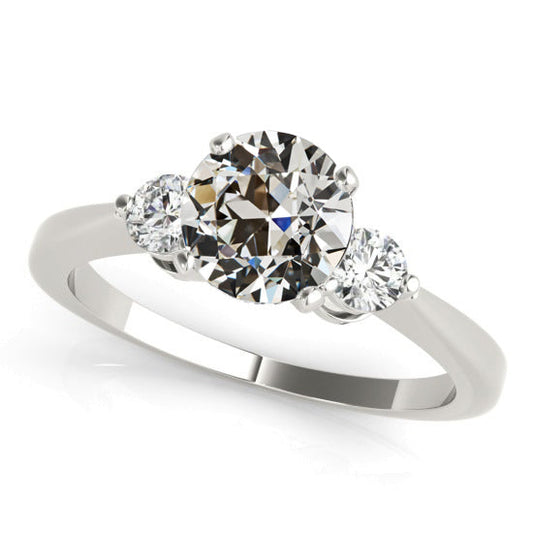 Round 3 Stone Ring Natural Old European Diamonds White Gold 3 Carats