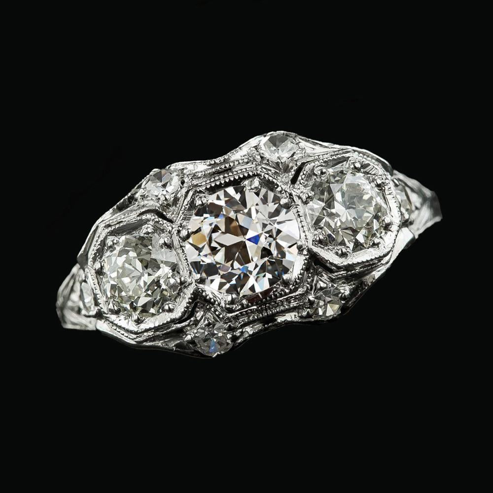 Round 3 Stone Style Old Mine Cut Real  Diamonds Jewelry 4.25 Carats