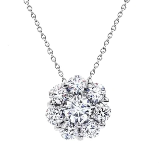 Round 3.10 Carats Real Diamonds Pendant Necklace White Gold 14K