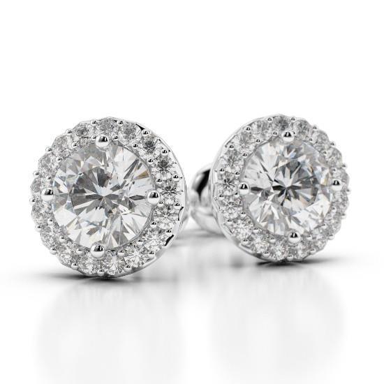 Round 4.60 Carats Real Diamonds Women Stud Halo Earrings 14K White Gold