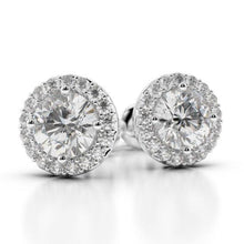 Round 4.60 Carats Real Diamonds Women Stud Halo Earrings 14K White Gold