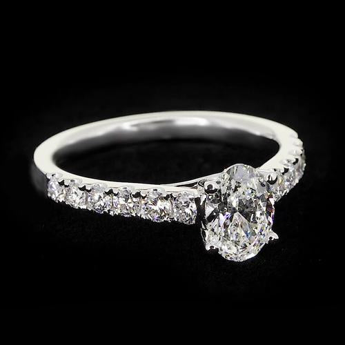 Round Accented 1.75 Carats Prong Setting Real Oval Diamond Ring White Gold Jewelry 2