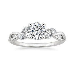 Round And Marquise Cut Real Diamonds 3.50 Carats Engagement Ring WG 14K