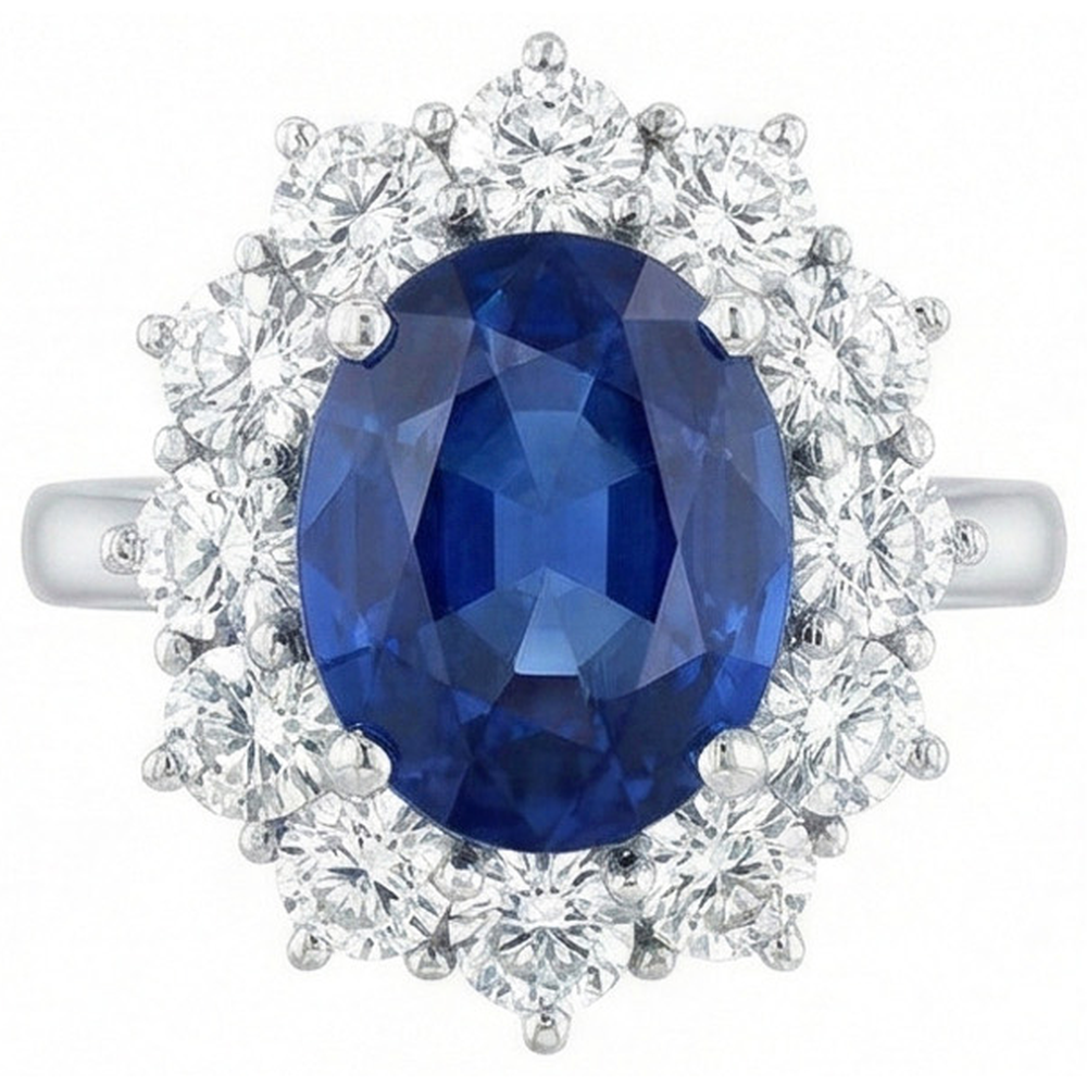 Round And Oval Ceylon Sapphire 6 Carat Natural Earth Mined DIAMOND ( NOT LAB GROWN ) Ring White Gold 14K